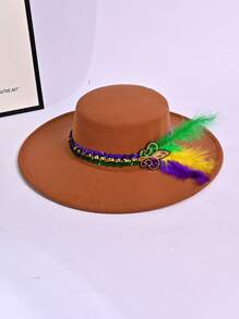 1 件男女通用纯色圆顶平檐帽，带链条，紫绿色，适用于狂欢派对、化妆舞会、活动、郊游、聚会、约会、拍照、四季高顶礼帽