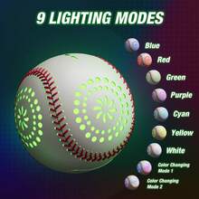 Kids Baseball Glove With Light Up Baseball/LED Rechargeable, 9 Lighting Modes Official Size Leather Weighted Glow Baseballs For Day Night, Sport Toys Games Gifts For Youth Boys - 手套+棒球 - 查看 2