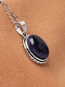 1 件蓝色朱砂锁骨吊坠项链，1 件玫瑰石英吊坠 - 藍金沙 - 查看 12