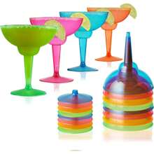 TRUE Plastic Margarita Glasses, Disposable Margarita Glass Cups, Colorful Cocktail Glasses, Pool And Beach Party, Holidays, BBQs, Indoor & Outdoor Parties, 12 Oz, Set Of 12, Multicolor