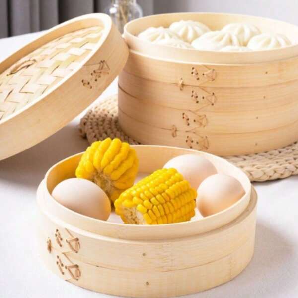 1 set - Cuit-vapeur en bambou tressé à la main - Petit cuit-vapeur en bambou pour usage professionnel et domestique, riz, poisson, petits pains, collations et dim sum