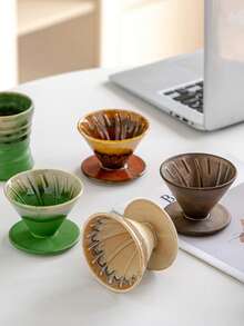 1pc Ceramic V60 Pour Over Coffee Dripper, Ceramic Drip Filter, Manual Coffee Ceramic Filter