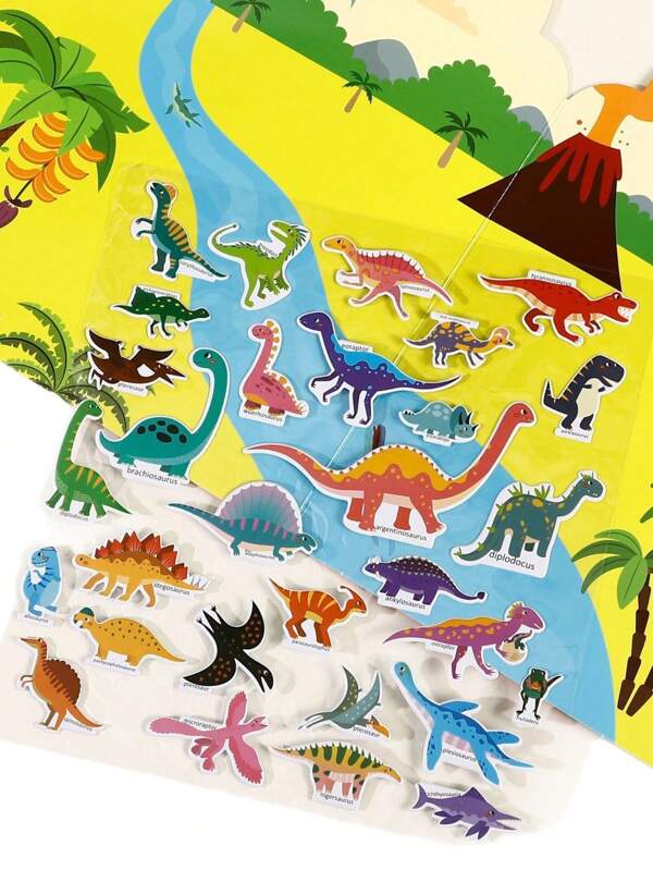 Serie de juguetes educativos de animales y dinosaurios - Rompecabezas reutilizable de 30 piezas, 50 pegatinas de dibujos animados en libro de actividades (80 pegatinas en total), útiles escolares, de vuelta a la escuela