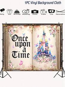 1pc Fairy Tale Book Photography Background Color Castle Storybook Background Princess Birthday Party Background Flowers Butterfly Wedding Decoration Background Studio Props
