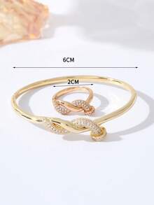 1 Conjunto Pulseira e Anel de Zircônia Torcida de Micro Incrustação, Conjunto de Joias de Luxo Feminino, Acessórios de Empilhamento Diário e de Festa