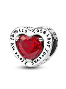 1 PC Fashionable 925 Sterling Silver Red Love Zirconia Double Ring Beads Pendant Beads Pendant Ball Suitable For Bracelets DIY Women's Jewelry