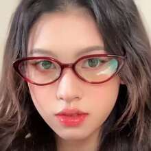 1pc Women's Burgundy Cat Eye PC Frame Plain Style Fashion Riveted Eyeglasses - Multicolor - View 4