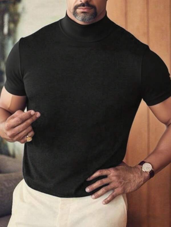 Men's Summer Slim Fit Short Sleeve Knitted Sweater With Stand Collar