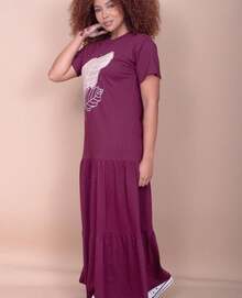 Vestido Longo Com Manga Curta Folha Bordô - bordô - Visão 4