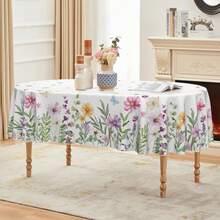 Spring Tablecloth 60*84 Inch Oval, Wildflowers Floral Butterfly Washable Seasonal Table Cover For Party Picnic Dinner Decor,6549709 - White - View 7