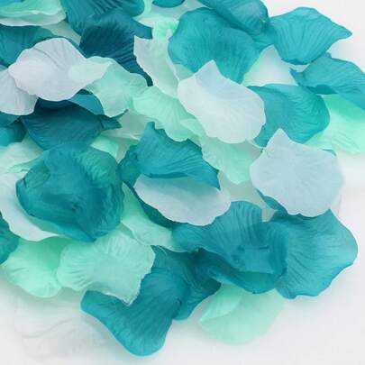 300/600/1500 Pcs Teal Mint White Artificial Flower Rose Petals Confetti Wednesday Party Table Scatters Girls Women Birthday Wedding Aisle Runner Vase Filler Graduation Anniversary Favor Decor