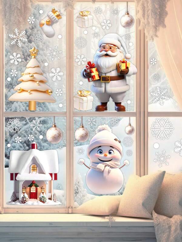 113 Stück/4 Blatt wiederverwendbare Weihnachts-Fensteraufkleber, Weihnachtsmann, Rentier, Schneeflocken Dekorationen für Zuhause, Geschäftsauslagen, Feiertagspartys, einfach anzubringen und zu entfernen, doppelseitige Weihnachts-Fensteraufkleber, weiße Schneeflocken Statische Haftung Glas Aufkleber, Feiertagsdekoration Fensteraufkleber Weihnachtsdekorationen Weihnachtsdekoration Weihnachtsdekorationen Zuhause