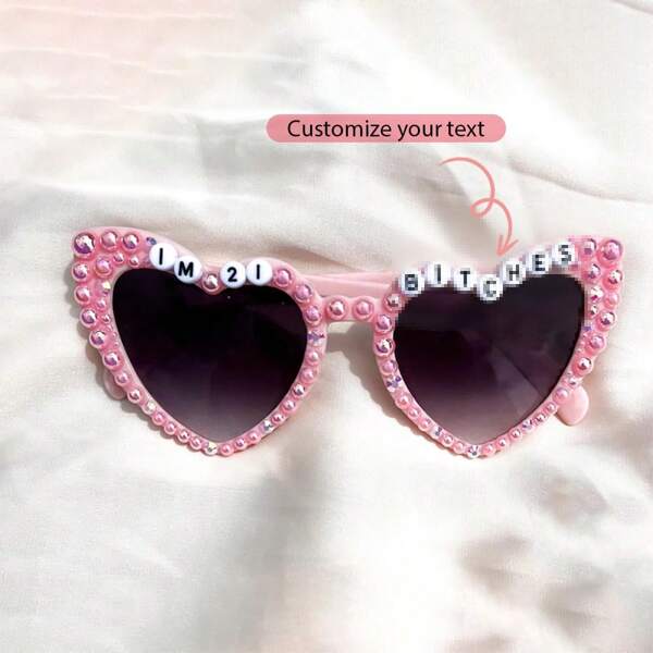 Personalised Custom Birthday Queen Pink Faux Pearl Heart Sunglasses 16th 18th 21st 30th 40th 50th 60th 70th Birthday Party Decoration Gift Present Photo Props Finally 21 Bday Celebration, Art Activities For Youth, Ornamental, Personalized, Tea Room, Home, Garden, Office, For Anniversaries, For Valentine's Day, For Mother's Day, For Birthdays, For Graduation, Autumn Home Refresh, Xmas Decoration
