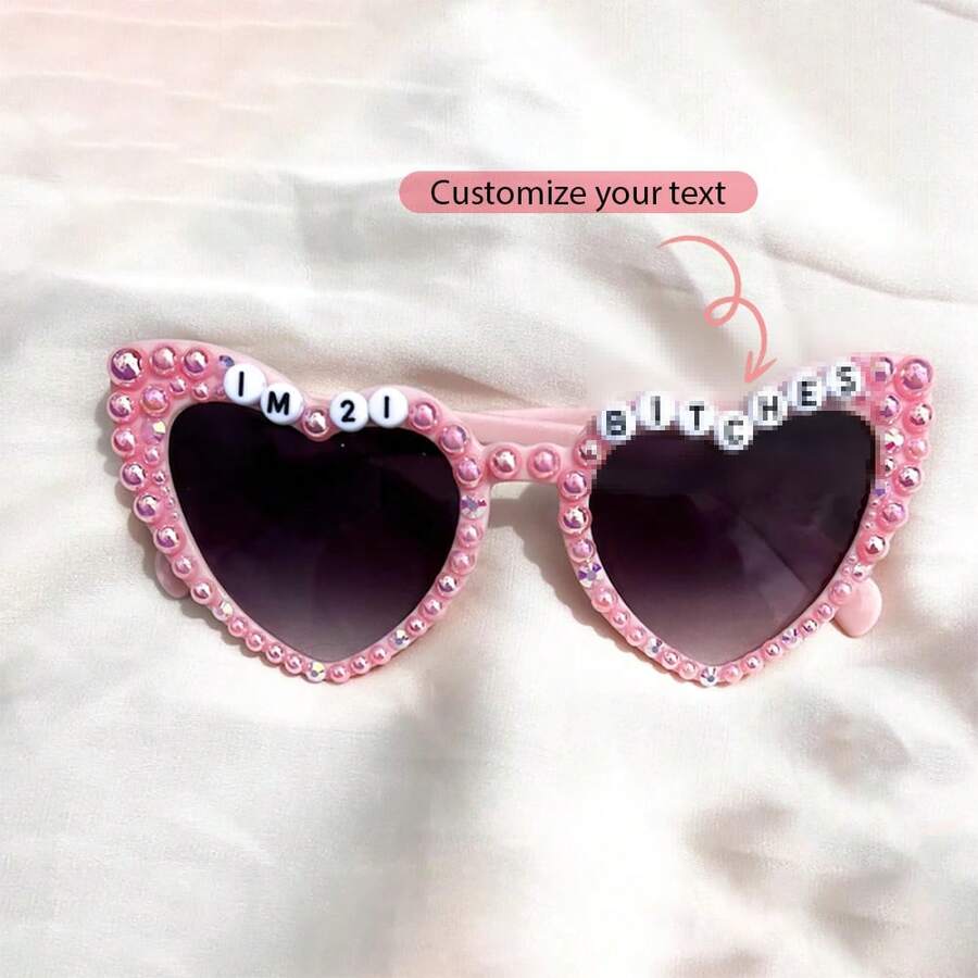 Personalised Custom Birthday Queen Pink Faux Pearl Heart Sunglasses 16th 18th 21st 30th 40th 50th 60th 70th Birthday Party Decoration Gift Present Photo Props Finally 21 Bday Celebration, Art Activities For Children, Ornamental, Personalized, Tea Room, Home, Garden, Office, For Anniversaries, For Valentine's Day, For Mother's Day, For Birthdays, For Graduation,Souvenirs - Custom Pink Pearl Glasses - View 1