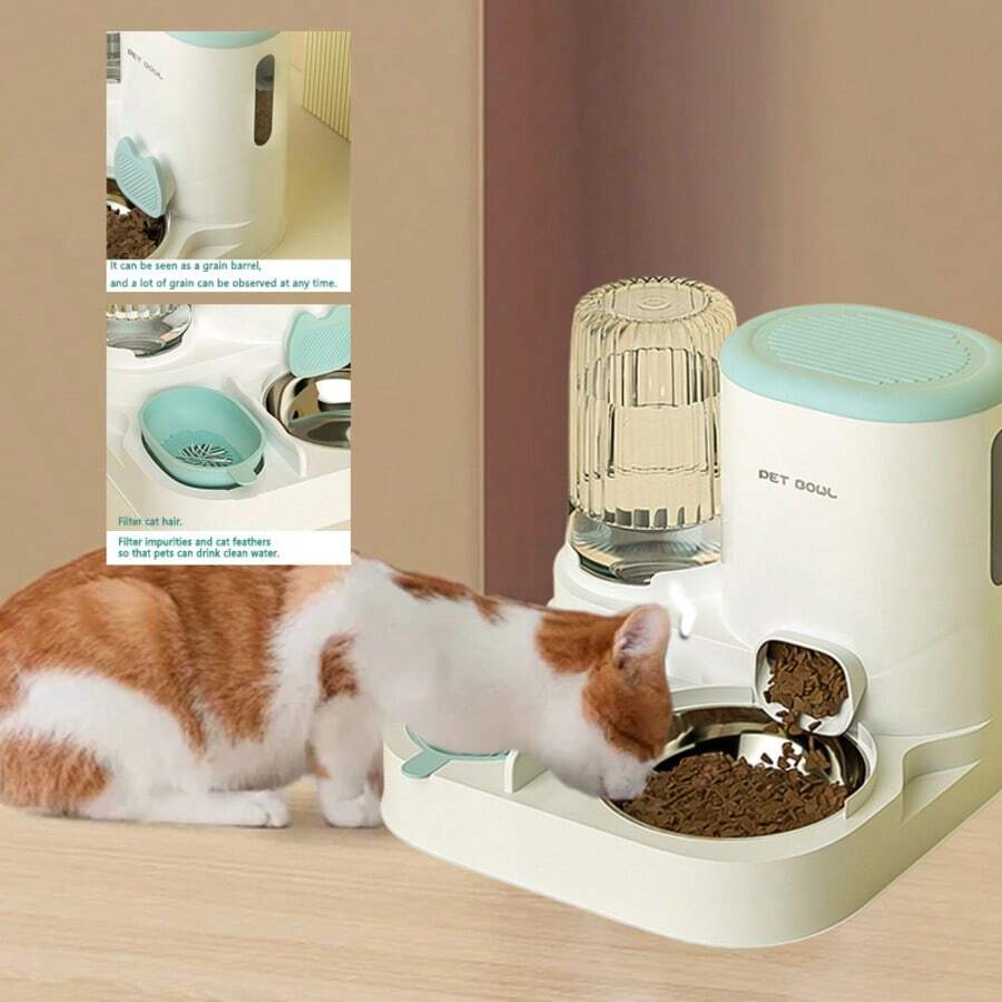 Two-In-One Automatic Cat Water Dispenser Set-Detachable, Washable, Automatic Feeding Station, Indoor Cat Food Bowl - Royal Blue - View 1