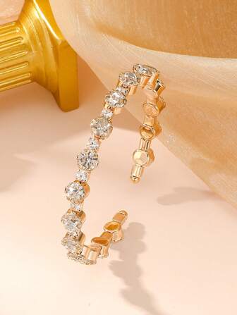 1 件奢华水钻镶嵌开口手镯，适合日常、派对和婚礼佩戴