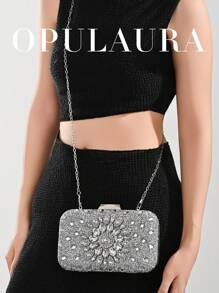 Geantă de mână mini cu strasuri strălucitoare OpulAura pentru femei, de lux, cu lanț detașabil, pentru seară, nuntă sau ocazie formală