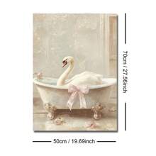 1pc Unframed Cute Pink Bow Swan In Tub Funny Wall Art Poster Canvas Print Maximalist Bathroom Dopamine Decor Painting For Toilet,Living Room,Bedroom,Modern Home Decoration