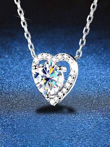 BLOVEMEE 1pc Luxury 925 Silver Moissanite Heart Pendant Necklace, Suitable For Daily Wear, Party, Holiday, Christmas, Thanksgiving, Birthday Gift For Women