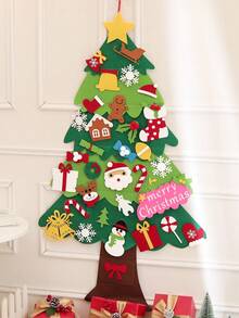 1 Set Christmas Felt Tree Hanging Decor DIY Paste Pattern Scene Background Wall Party Decoration