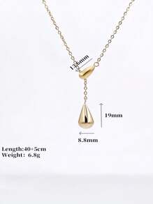 1pc Stainless Steel Minimalist Design Double Water Drop Tassel Adjustable Necklace, Elegant For Daily Wear