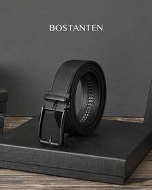 BOSTANTEN Belt Men Leather Reversible Belts Men 1 3/8 Casual Dress Pants, Two-In-One Belt - 010-全黑 - 查看 5