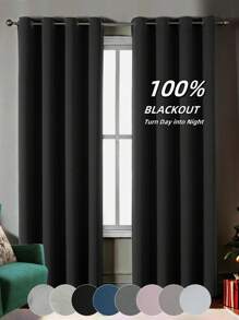 1 件 100% 遮光纯色涂层衬里窗帘，顶部带孔眼，遮阳隔热，适用于卧室、浴室、客厅等。