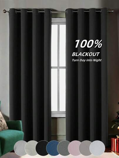 1 件 100% 遮光纯色涂层衬里窗帘，顶部带孔眼，遮阳隔热，适用于卧室、浴室、客厅等。