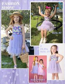 2025Toddler Girls Tulle Dress Rainbow Tutu Birthday Princess Dresses Formal Photo Shoot Outfit Summer Clothes 2-6T'Sprout Style' - 紫色 - 心形薄紗 - 查看 5