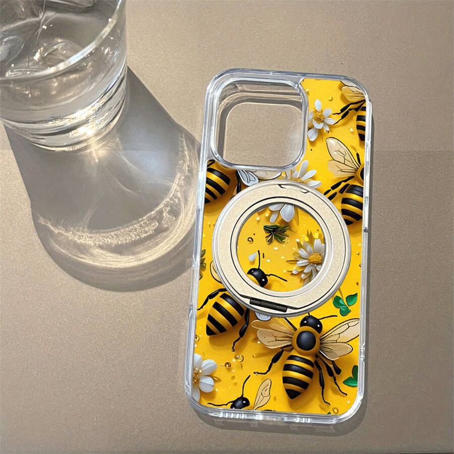 Funda para teléfono 1 pieza Patrón de diseño amarillo, respaldo adhesivo de alta transparencia Soporte de succión magnético giratorio fuerte, fondo transparente y liso Soporte vertical anticaída Teléfono móvil, adecuado 16Promax, 16 15Pro 1 - Blanco - Ver 1