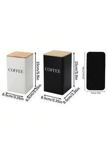 1 个方形金属罐，配木/铁盖 - 茶、糖、咖啡、竹盖密封包装，简约风格马口铁罐糖茶咖啡马口铁盒，储物盒储物罐，房间装饰，家居装饰 - 彩色 - 查看 6