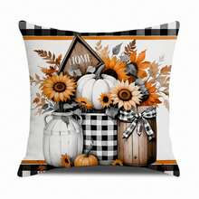 4 件套 Hello Fall 枕套，彩色条纹南瓜卡车格子枕套，涤纶面料拉链单面印花靠垫套，秋收家居装饰，适合派对用品、家用沙发床椅、农舍户外露台装饰