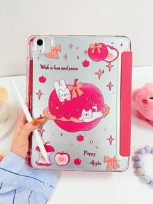 1pc Transparent Acrylic Backshell With Printed Apple Cat Colorful Painting Tri-Fold Watermelon Red Tablet Case, Built-In Pen Slot, High Transparency Acrylic Backshell Anti-Bend Anti-Scratch Anti-Drop, Magnetic Sleep/Wake, Compatible With IPad Mini6/Mini7/Air1/Air2/9.7/10.2/10.5/Air4/Air5/10.9/Pro11-In.(M2)-2024/IPad Pro 11-In.(M4)-2024/IPad Air 11-Inch (M3) 2025/IPad (A16) 11 Inch 11th Generation 2025, Product Does Not Include Pen, Some Models Come With Lens Frame - Watermelon Red - View 6