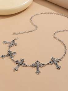 1pc Vintage Gothic Halloween Dark Cross Skull Waist Chain - Silver - View 2