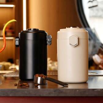 304 Stainless Steel Sealed Canister With Spoon And Air Vent, For Coffee Bean Storage, Tea Leaves, Milk Powder