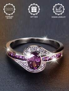 1 chiếc nhẫn xoắn ốc bằng bạc Sterling S925 màu tím Cubic Zirconia dành cho phụ nữ/bé gái, thích hợp để trang trí hàng ngày, quà tặng lễ Phục sinh/Giáng sinh/Halloween, có hộp quà tặng - Màu tím - Xem 7