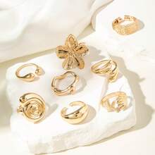8pcs/Pack Asymmetrical Flower & Geometric Shape Fashion Ring Set, Multilayer Stacking Rings
