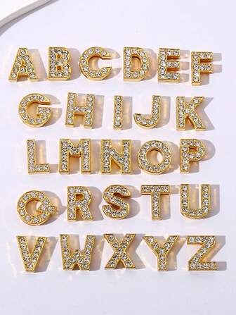 8mm Gold Color Crystal Rhinestone 26 English Letter Beads, Suitable For DIY Bracelet, Wristband, Jewelry Accessories