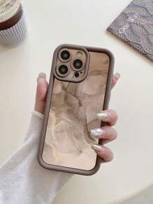 1pc Marble Pattern Design Camera Lens Protection Shock-Proof Coffee Brown Phone Case, Compatible With Apple 11 Pro Max/12 Pro Max/13 Pro Max/14 Pro Max/15 Pro Max/16 Plus/16 Pro Max