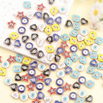 Set de 6/12/18 piezas de cuentas decorativas de ojo de Fátima de aleación, cuentas de ojo malvado de estilo bohemio con esmalte, cuentas de intervalo para hacer pulseras de cadena para pies, aretes, llaveros, cadenas para teléfono, accesorios para bodas y fiestas