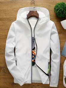 Men's Summer Lightweight Jacket With Reflective Zipper - Breathable Hooded Sun Protection Sportswear For Outdoor Activities - White - View 2
