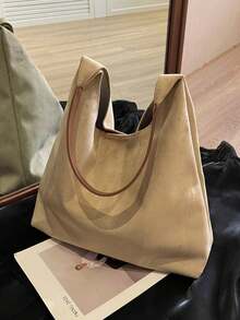 Bộ 2 trong 1: Túi đeo chéo da lộn cổ điển & Túi tote dành cho nữ, Sức chứa lớn, Cao cấp, Thích hợp để đi làm và sử dụng ngoài trời, Hàng mới về mùa thu/đông - Màu be - Xem 6