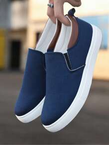 Men's Navy Blue Canvas Shoes, Casual Sneakers For Students