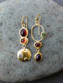 Retro Colorful Personalized Earrings, Creative Geometric Asymmetric Design, Handmade Earrings, For Women - Silver - View 12