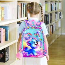 3PCS Girls Dog Bookbag, 16" Kids Backpackwith Lunch Box, School Bag For Elementary Prechool Toddler
