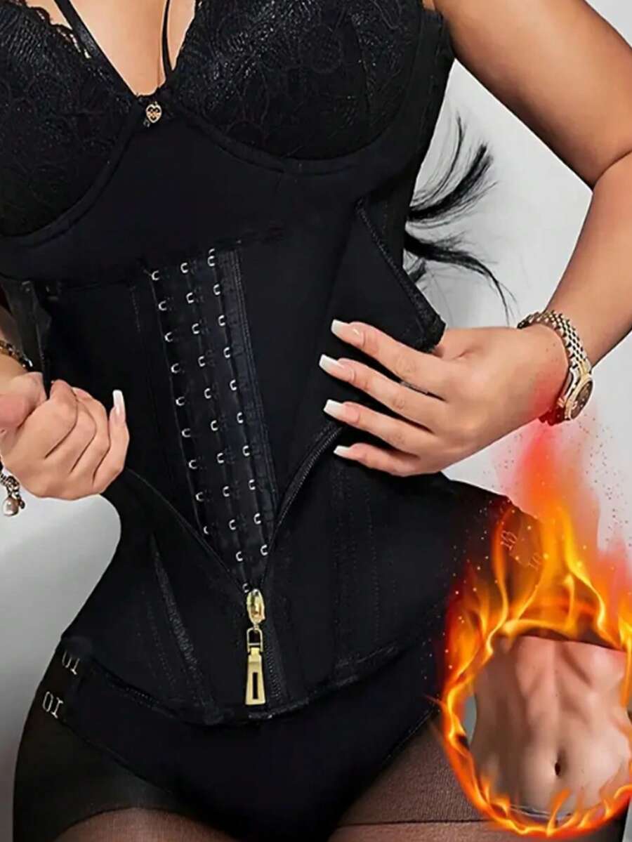 1pc European And American High Elastic Latex Waist Cover Corset Zipper Waist Trainer - Black - View 1
