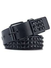 1 件朋克风格腰带，方形铆钉和金字塔铆钉装饰，可调节休闲裤腰带，夏季、秋季、万圣节