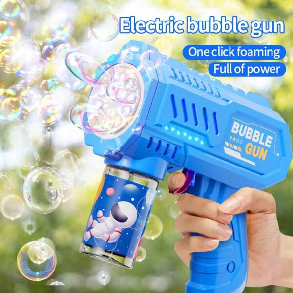 Máquina de Bolhas com Estilo Mecânico de 10 Orifícios, Máquina Automática de Bolhas com Luzes de LED, Adequada para Brincadeiras com Água Interna/Externa, Festas e Presentes de Aniversário (Baterias e Líquido de Bolhas Não Incluídos)