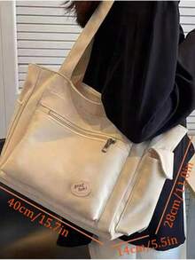 1 件纯色简约风格防水大容量可折叠女士工作包，带多个拉链口袋，适合女性通勤、户外活动、购物、旅行，简单的行李设计，学生学校手提包，女友/节日礼物，非常适合海滩、学校、工作和日常使用 - 彩色 - 查看 2