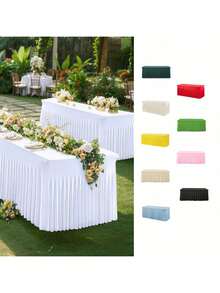 1pc / 2pcs Simple White Spandex Tablecloth, Sundress Table Cover Fit For Rectangular Dining Table, Wrinkle-Resistant Washable Stretch Patio Table Skirt, Universal For Wedding, Banquet, Party - Multicolor - View 1